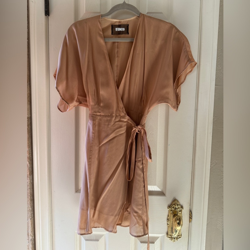 Reformation “Wanda” blush wrap dress